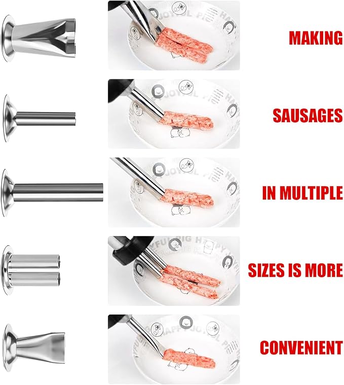 Jerky Gun for Ground Meat, 5 Stainless Nozzles, 2 Cleaning Brushes | 2 Cleaning Brushes, Jerky Making Kit, Beef Jerky Gun Kits, Stainless Steel Sausage Stuffer Jerky Making Gun