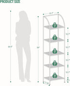 Bookcase Bookshelf, Tempered Glass Arched Bookshelf for More Storage, Slim Shelving Unit for Bedroom, Bathroom, Home Office, Steel Frame, 5 Tier Gold BC20599G
