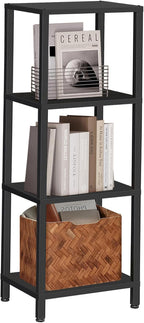 TUTOTAK Bookshelf, 4-Tier Tall Book Shelf, Narrow Bookcase for Small Space, DIY Stackable Bookshelf, for Living Room, Office, Study, Entryway, Industrial, Black BS01BK004