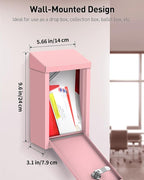 Uniclife Pink Metal Donation Box, Wall Mounted Mailbox for Outside | Safe Suggestion Box with Key Lock, Steel Key Drop Box for Outside, Cash Box for Home Office and Business