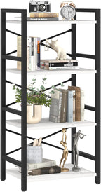 Yoobure 4 Tier Bookshelf - Small Book Shelf Industrial Bookcase, Narrow Book Case Book Storage Organizer for CD/Movie/Book, Bookshelves for Bedroom Office Living Room White