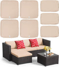 ClawsCover 7Pack Outdoor Seat and Back Cushions Replacement Covers Fit for 3/5 Pieces 4-Seater Wicker Rattan Patio Furniture Conversation Set Sectional Couch,Light Khaki-Small (Include Cover Only)