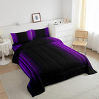 Geometric Abstract Ombre Comforter Set Kids Teens Purple and Black Striped Bedding Bed Set Decor Modern Fashion Comforter Inner Fill Bedroom Collection 3Pcs King Size