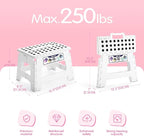 Delxo 9” Folding Step Stool in White,1 Pack Premium Heavy Duty Foldable Stool for Kids,Portable Collapsible Plastic Step Stool,Non Slip Folding Stools for Kitchen Bathroom Bedroom
