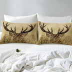 Christmas Antler Comforter Set Queen, Whitetail Deer Down Comforter, Stag Quilted Duvet, Countryside Rural Hunting Theme Comforter Set for Living Room Bedroom Decor All Season, Ultra Lightweight