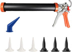 Sausage Tube Caulk Gun,20 oz Sausage Pack/10 oz Cartridge Adhesive Dual-Purpose,18:1 Thrust,15” Aluminum Sealant Hand Caulking Gun With 6 Cone Nozzles and Bent Tip (Black)