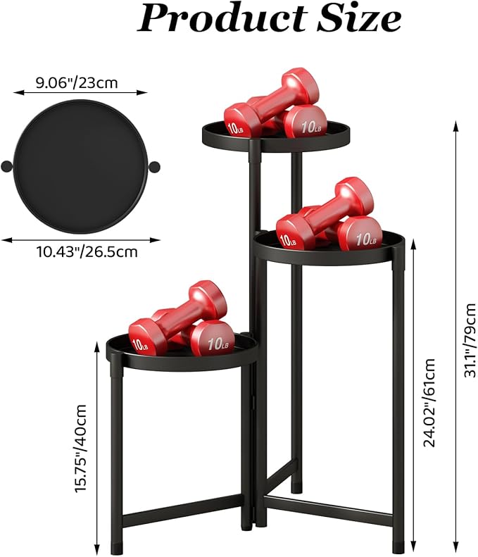 Plant Stand indoor outdoor - 3 Tier black Tall Metal Flower Pot Holder Potted Display Rack - Heavy Duty Corner Plant Shelf for Patio Garden Balcony Living Room Bedroom