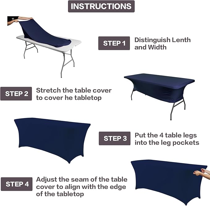 IVAPUPU 4FT Table Cloth for Rectangular Fitted Events Stretch Jean Blue Table Covers Washable Cover Spandex Tablecloth Protector for Party, Wedding, Cocktail, Banquet, Festival