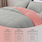 Basic Beyond Queen Comforter Set - Fluffy Comforter Queen Set for All Seasons - Reversible Pink Comforter Set Queen for Mens - 3 Pieces (1 Comforter + 2 Pillow Shams) - Pink/Grey