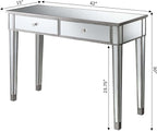 Convenience Concepts Gold Coast Mirrored Desk 42" - Console Table with 2 Drawers for Storage in Living Room, Office, Antique Silver/Mirror