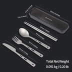 Pure Titanium Utility Cutlery Set with Case (5 Pcs) | Portable Tableware Titanium Utensil Set , Table Spoon Fork Chopsticks Knife set for Outdoor Travel Camping Backpacking