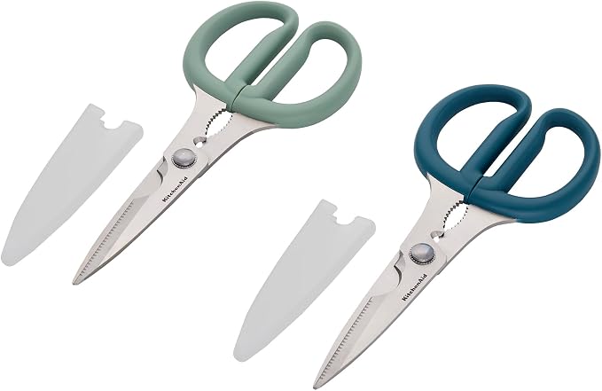KitchenAid 2-Piece Multipurpose Shear Set, Versatile Scissors with Nutcracker, Bottle Opener, Ergonomic Handles with Protective Blade Covers