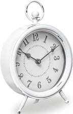 Vintage Rustic White Table Clock on Stand, Decorative Desk & Shelf Clock, Rustic Mantel Farmhouse Non-Ticking