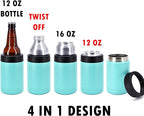 4-in-1 Stainless Steel 12 oz Double Wall Vacuum Insulated Can or Bottle Cooler Keeps Beverage Cold for Hours - Also Fits 16 oz Cans - Powder Coated Teal - Clear Water Home Goods