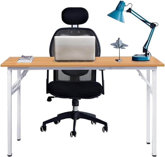 SogesGame 47 inches Computer Desk Folding Table Small Writing Desk Compact Desk Foldable Desk No Install Needed,Teak White,LP-AC5YW-120