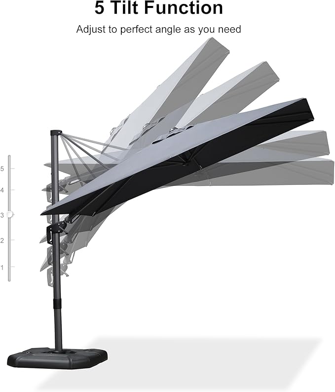 PURPLE LEAF 6.5' X 10' Left-right Tilt Patio Umbrella Outdoor Cantilever Swivel Rectangle Umbrella Aluminum Offset Umbrella with 360-degree Rotation for Garden Deck Pool Patio Grey