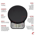 Escali Telero Digital Food Scale, Multi-Functional Kitchen Scale, Precise Weight Measuring and Portion Control, 7.62 x 6.1 x 1.28 inches, Black (T136)