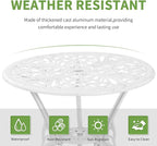 3 Piece Patio Set Outdoor Cast Aluminum Patio Bistro Table and Chairs Set of 2,All Weather Outdoor Bistro Sets with 1.97" Umbrella Hole for Front Porch Set,Garden(White)