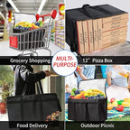 2-Pack Insulated Food Delivery Bag, XXX-Large Cooler Bags, Black | Insulated Grocery Shopping Bags, Food Carrier Catering Bag, Commercial Food Warmer Bag for Delivery Drivers for Hot/Cold Food