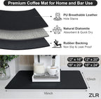 ZLR Coffee Bar Mat for Keurig & Nespresso, 12"x16" Small, Black | Absorbent Dish Drying Mat, Stain-Hiding PU Leather Top, Non-Slip Rubber Back, Heat-Resistant, Fits Frother & Pour-Over