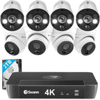 Swann Home Security Camera System with 2TB HDD, 8 Channel 8 Cam, POE Cat5e NVR 4K HD Video, Indoor or Outdoor Wired Surveillance CCTV, Color Night Vision, Heat Motion Detection, Dome Cams, 886808FB