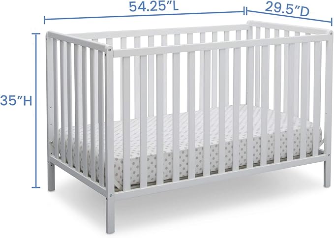 Delta Children Heartland 4-in-1 Convertible Crib Infant Changing Table with Pad + Serta Perfect Start Crib Mattress, Bianca White