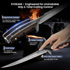 Fillet Knife, 9 Inch Boning Knife with Leather Sheath, Sharp Filet Knives for Fish and Meat, Non-slip Wooden Handle, Professional Japanese Knives For Fishing and Hunting, Outdoor Kitchen Gift