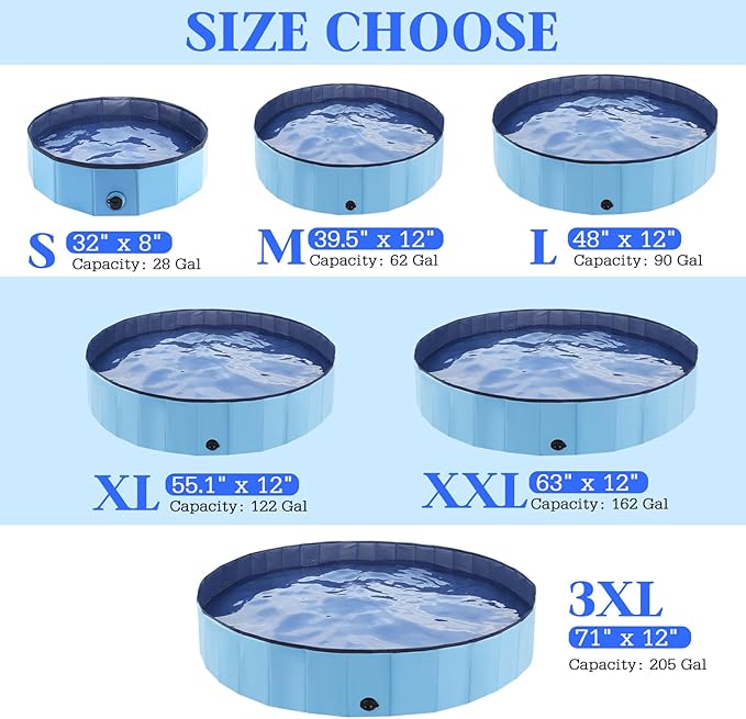 Foldable Dog Pool, Portable Pet Bath Tub and Kiddie Swimming Pool, Collapsible Bathtub for Puppies, Small, Medium and Large Dogs, Cats and Kids, 39.5 x 12 in, Blue