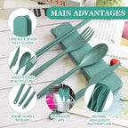 Large Reusable Travel Utensils Set with Case, Plastic Set for Adults Travel Picnic Camping, Portable Flatware Cutlery Set with Chopsticks for Daily Use(Dark Green)