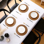 MOSAYT 13 Inch Round Vinyl Placemats Set of 6 - Faux Leather 100% Waterproof Oil-Proof Wipeable PU Place Mats, Heat Resistant Reversible Table Mats for Kitchen, Dining, Outdoor, Reddish Brown