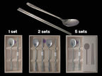 [1 Set] [Made in Korea] Orchid Design Korean Style Sticky Rice Spoon Chopsticks Set Silverware Set 304 Stainless Steel Cutlery Set Soup Spoon Ramen Chopsticks Flatware (1 Set)