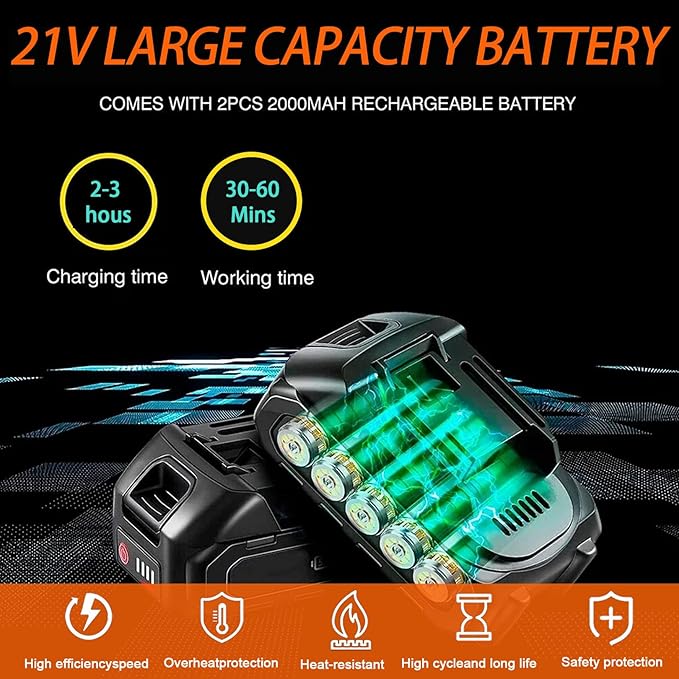 21V String Trimmer Cordless Battery Powered Weed Wacker, 2 X 2.0Ah Battery and a Charger, Brush Cutter Lawn Mower Edger Lawn Tool for Garden and Yard