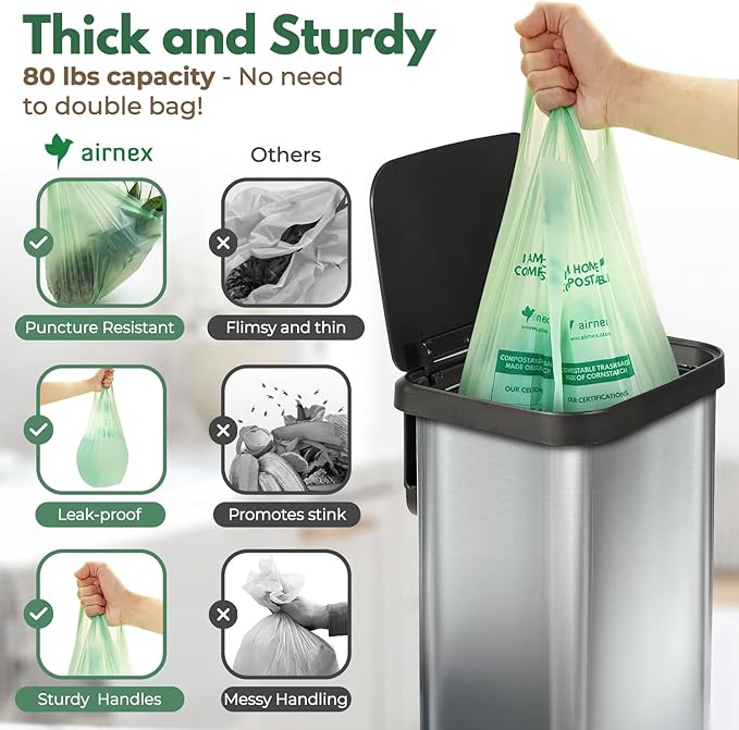 50 Count Compost Bags for Countertop Bin - 13 Gallon Compostable Trash Bags made of Cornstarch - Leakproof & Tear Resistant Biodegradable Trash Bags - OK Compost Home & Seedlings Certified