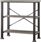 HOMBAZAAR Bookshelf, 3-Tier Vintage Industrial Book Shelf, Rustic Wood and Metal Bookcase and Bookshelves, Free Standing Storage Small Bookshelf for Living Room, Bedroom and Kitchen, Grey Oak