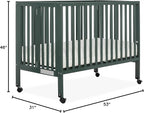 Quinn Full-Size Folding Crib in Olive, Removeable Wheels, Modern Nursey, Adjustable Mattress Support, Portable Crib, Patented Folding System