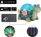 Afirst Solar Garden Statues Outdoor Figurines - Turtle Lawn Ornament with Solar Lights Cracked Glass Outdoor Decor for Patio Yard Decorations