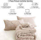 Ubauba 7pc Beige King Size Comforter Set with Sheets, 7 Piece Pintuck Bed in a Bag Ivory Bed Set with Comforter, Off White Bedding Comforters & Sets (Cream, King)