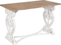 Kate and Laurel Wyldwood Farmhouse Wooden Desk, 46 x 24 x 30, Brown and White, Rustic Carved Wood Computer Desk for Functional and Stylish Home Office Decor