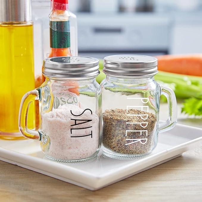 Glass Salt and Pepper Shakers Set, ZOSUJO 4 oz Cute Clear Salt Pepper Shaker, Kitchen Decor for Home Restaurants Wedding, Transparent Shaker Sets with Stainless Steel Lids