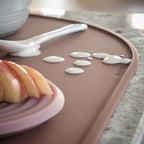 LINE+ARC Oval Silicone Degrē Placemats, Stonewash (20.5"x13", Set of 2) | Modern dining table mats with 3mm raised spill rim, waterproof, heat-safe, stain-resistant, non-slip design, blue
