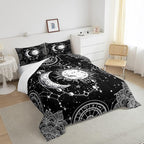 Sun and Moon Bedding Set Constellation Galaxy Comforter for Kids Boys Girls Teens Psychedelic Boho Mandala Comforter Breathable Celestial Duvet Set Black White Room Decor Quilt Cover Full Size