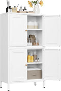 White Storage Cabinet with 4 Doors and 2 Adjustable Shelves,Narrow Food Pantry Cabinet with Leg,24 inch Wide Bathroom Cabinets,Small Metal Storage Cabinets for Home Kitchen,Dining/Living/Laundry/Room