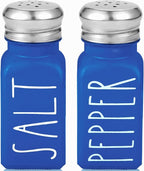 Blue Salt and Pepper Shakers Set by Brighter Barns - Cute Glass Shakers with Stainless Steel Lids - Modern Farmhouse Kitchen Decor and Accessories for Home, Restaurants, Hotel, Vacation Rental (Blue)