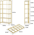 No Assembly Folding Bookshelf for Living Room, 5 Tier Gold Collapsible Book Shelf for Home Office, Portable Bookcase Storage Organizer