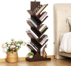 8 Tier Tree Bookshelf, 8 Shelf Open Book Case, Sturdy Tree Bookcase, Narrow Book Organizer Shelves for Bedroom, Living Room, Home Office, Dark Brown, w/Wall Anchor, 15.9"x8.1"x47.6"