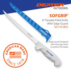 Dexter Outdoors SOFGRIP 8" Flexible Fillet Knife with Edge Guard | Corrosion-resistant high-carbon American stainless blade with soft non-slip grip. Edge guard included, made in USA.