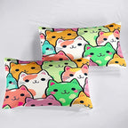 Cat Bedding Set - Full Size Comforter, 2 Pillowcases for Girls, Soft Breathable Polyester, Machine Washable, Cat Themed Bedding for Kids Room Decor, Birthday & Holiday Gift
