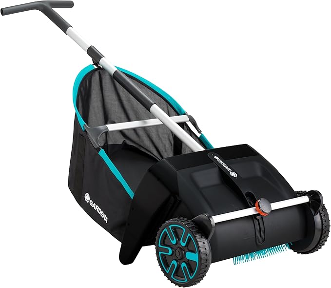 GARDENA (03565) Lawn and Leaf Collector, Durable and Easy to Manuever Push Lawn and Leaf Sweeper with Large Capacity 3.2 cu. ft. Mesh Collection Hopper Bag, 5 Year Warranty
