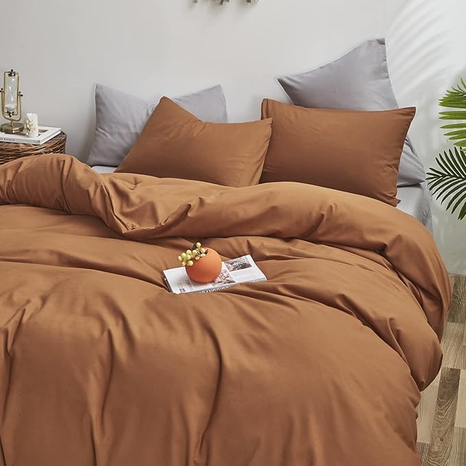 Pumpkin Color Comforter Sets Cinnamon Color Bedding Set King 3 PCs Pumpkin Comforter Sets Women Breathable Soft Burnt Orange Bedroom Collection Solid Rust Color Adults Pumpkin Bedding King