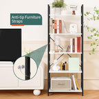 Yoobure 5 Tier Bookshelf - Tall Book Shelf Modern Bookcase for CDs/Movies/Books, Rustic Book Case Industrial Bookshelves Book Storage Organizer for Bedroom Home Office Living Room White